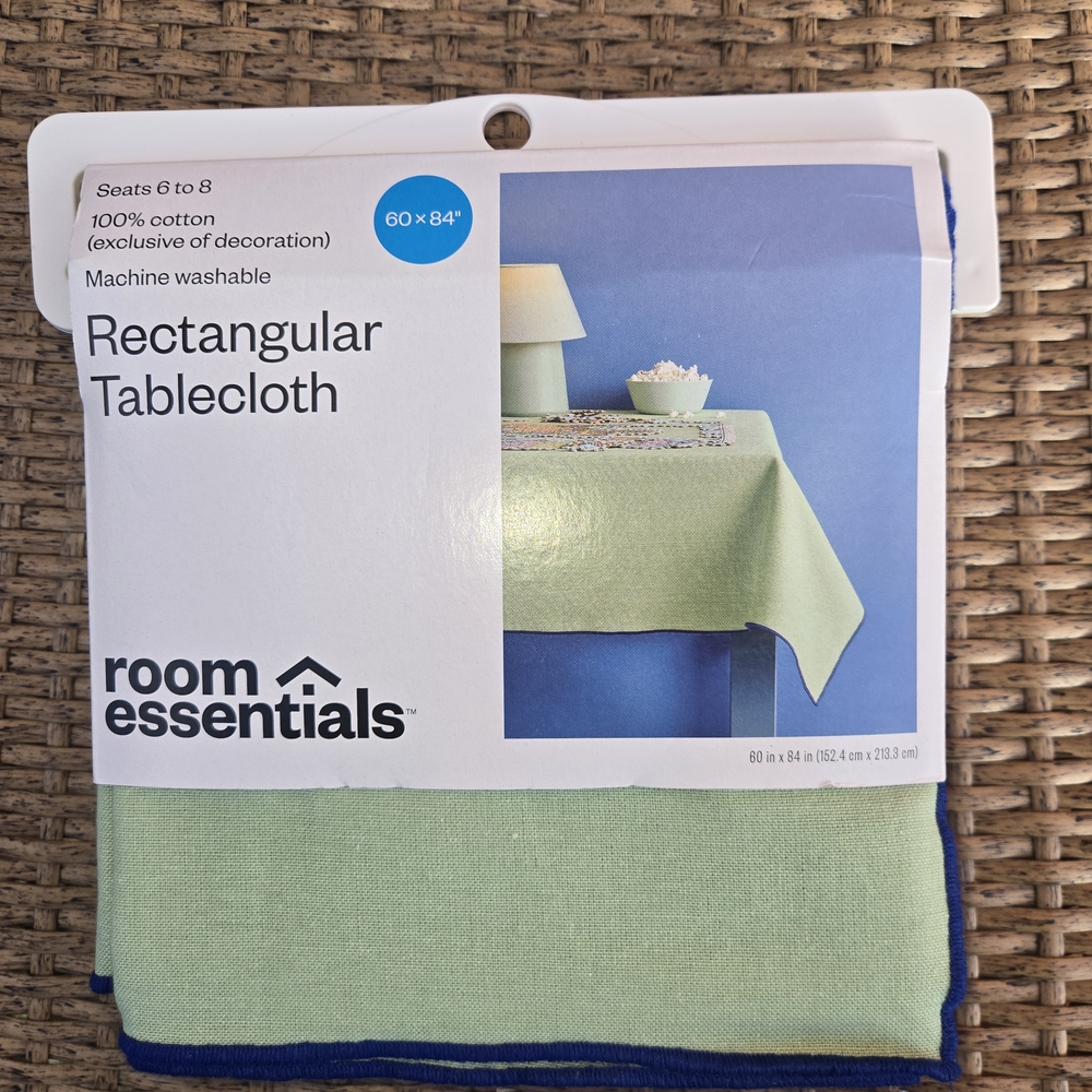 Room Essentials Light Green and Blue Tablecloth